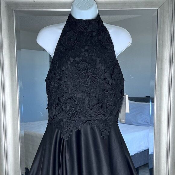NICOLE MILLER NEW YORK High-Low Black Lace And Satin Dress 8 - Picture 2 of 12